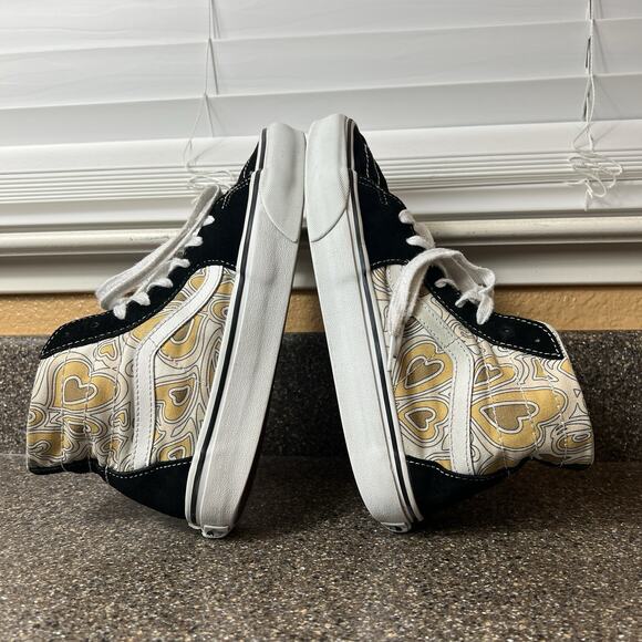 Vans SK8-Hi Sneaker Skate Shoes Black/Heart Print Womens 8.5 Suede/Canvas Mens 7 - Picture 5 of 11